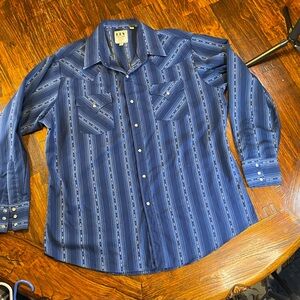 Vintage Ely Cattleman Shirt Mens Extra Large Blue Striped Pearl Snap Western